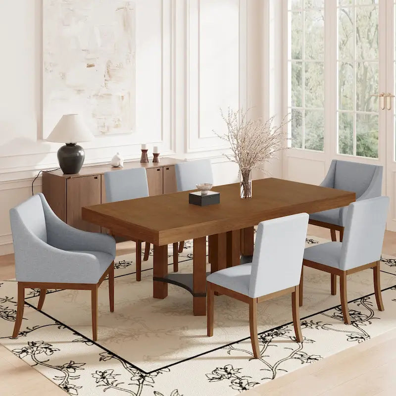 7-Piece Rustic Dining Set with Extendable Table & 6 Chairs