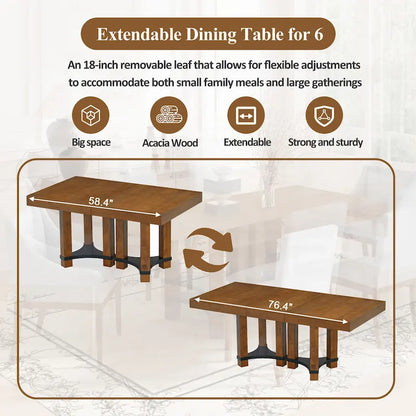 7-Piece Rustic Dining Set with Extendable Table & 6 Chairs