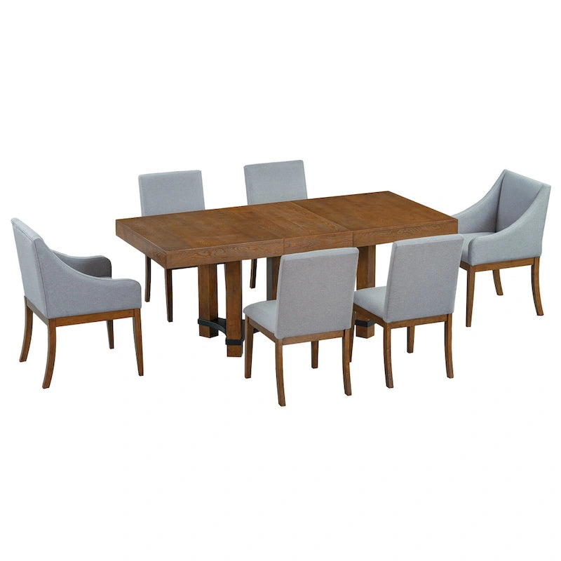 7-Piece Rustic Dining Set with Extendable Table & 6 Chairs