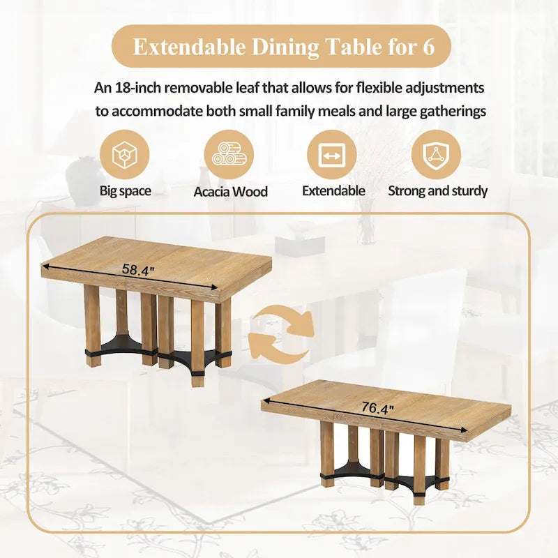 7-Piece Rustic Dining Set with Extendable Table & 6 Chairs