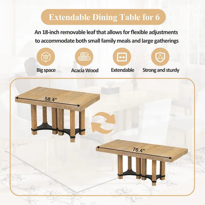 7-Piece Rustic Dining Set with Extendable Table & 6 Chairs