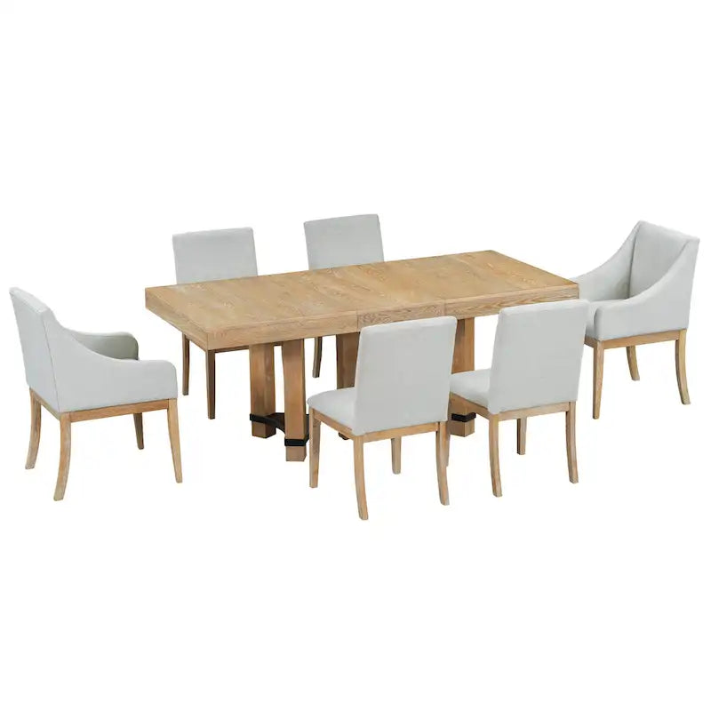 7-Piece Rustic Dining Set with Extendable Table & 6 Chairs