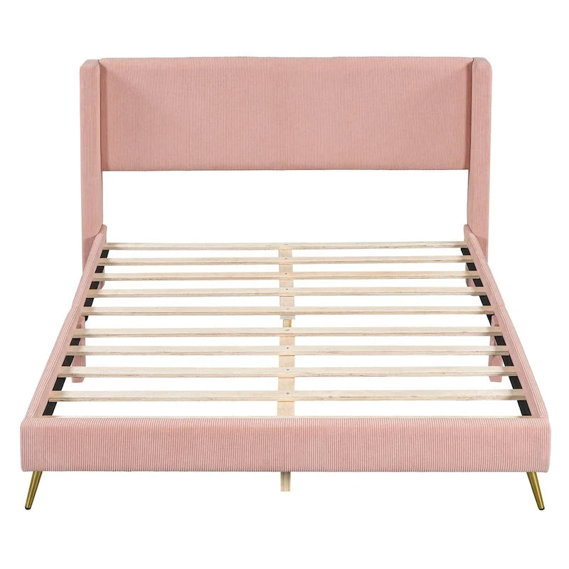 Queen Corduroy Platform Bed with Tufted Headboard