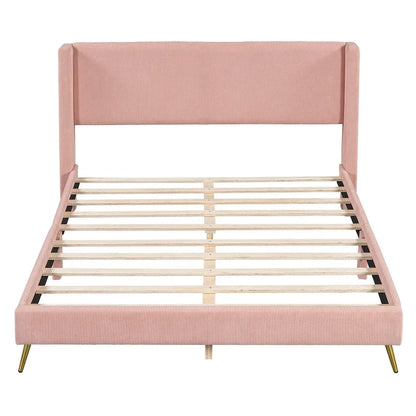 Queen Corduroy Platform Bed with Tufted Headboard