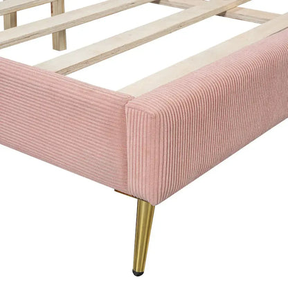 Queen Corduroy Platform Bed with Tufted Headboard