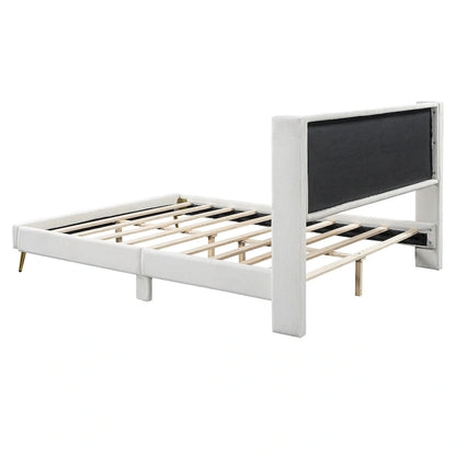 Queen Corduroy Platform Bed with Tufted Headboard