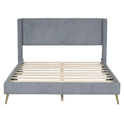 Queen Corduroy Platform Bed with Tufted Headboard