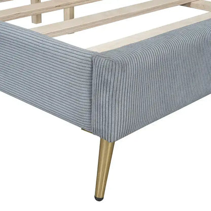 Queen Corduroy Platform Bed with Tufted Headboard