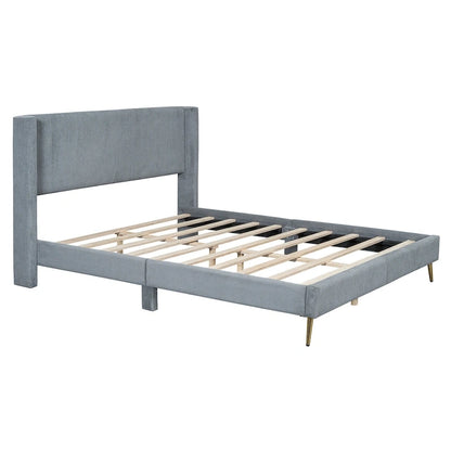 Queen Corduroy Platform Bed with Tufted Headboard