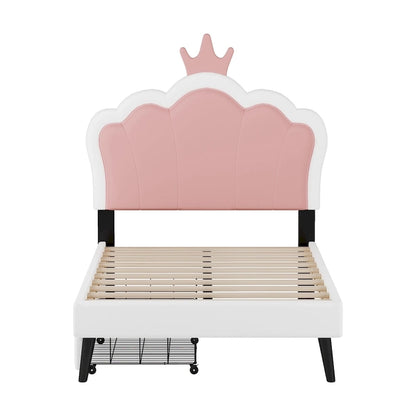 Upholstered Princess Bed with Crown Headboard & Drawers