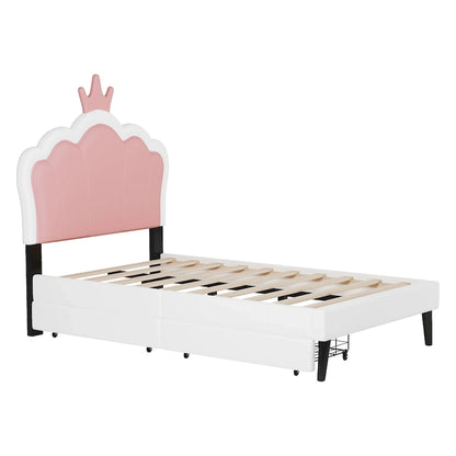 Upholstered Princess Bed with Crown Headboard & Drawers