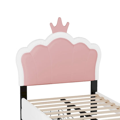 Upholstered Princess Bed with Crown Headboard & Drawers