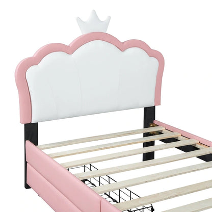 Upholstered Princess Bed with Crown Headboard & Drawers