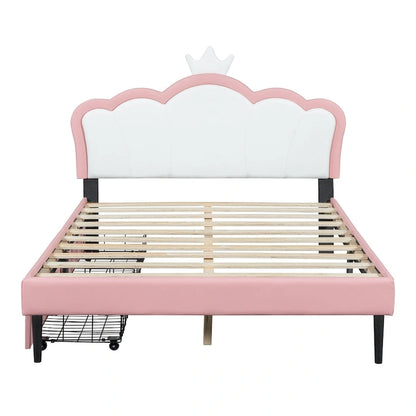 Upholstered Princess Bed with Crown Headboard & Drawers