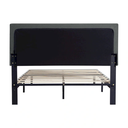 Dark Gray Twin Size Upholstered Bed Frame with Button Tufted Linen Headboard