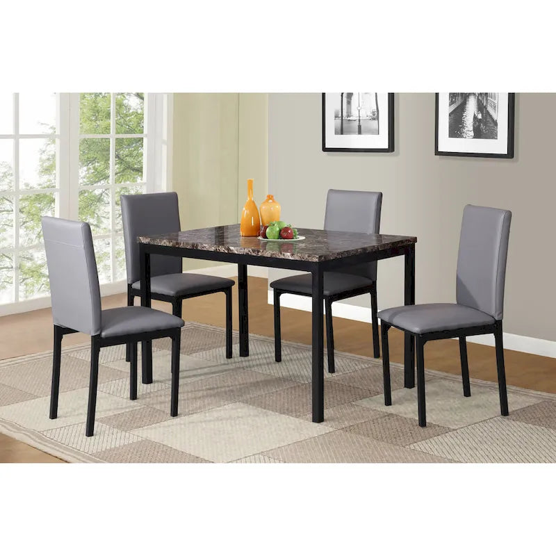 Modern Style 5-Piece Dining Set with Rectangular Table and 4 Upholstered High Back Chairs