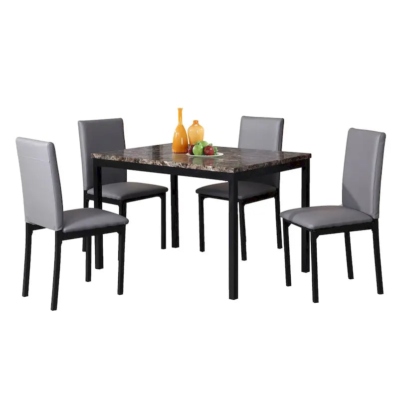 Modern Style 5-Piece Dining Set with Rectangular Table and 4 Upholstered High Back Chairs