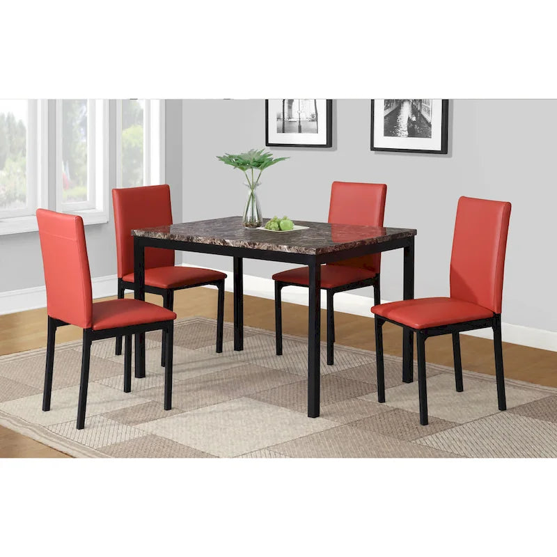 Modern Style 5-Piece Dining Set with Rectangular Table and 4 Upholstered High Back Chairs