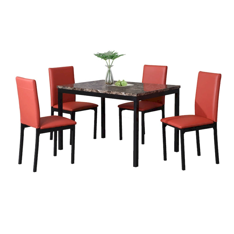 Modern Style 5-Piece Dining Set with Rectangular Table and 4 Upholstered High Back Chairs
