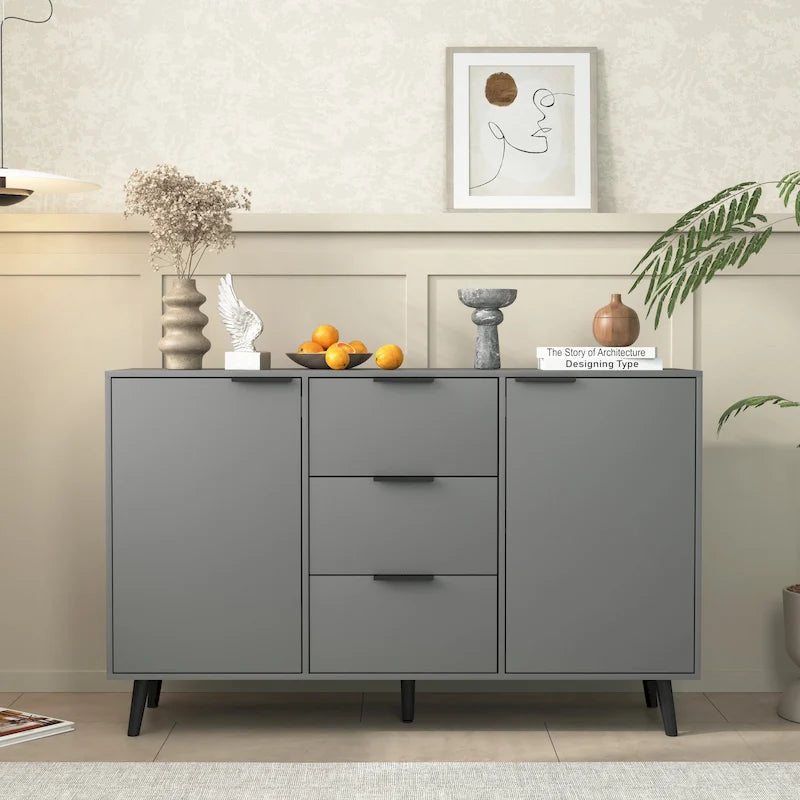 Modern Sideboard Buffet Cabinet with 2 Doors, Storage Shelves and 3 Drawers