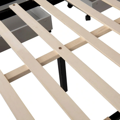 Queen Size Linen Button Tufted Platform Bed Frame with 2 Storage Drawers & Trundle