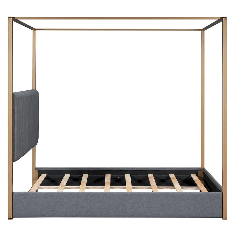 Queen Linen Canopy Bed with Headboard and Metal Frame