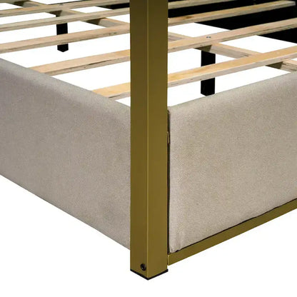 Queen Linen Canopy Bed with Headboard and Metal Frame