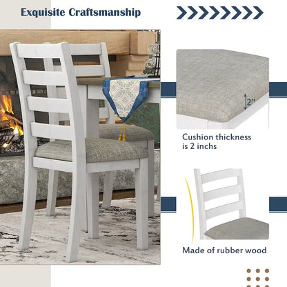 Brown+Whitewash 6-Piece Wooden Dining Table Set with Rectangular Table, 4 Chairs & Bench