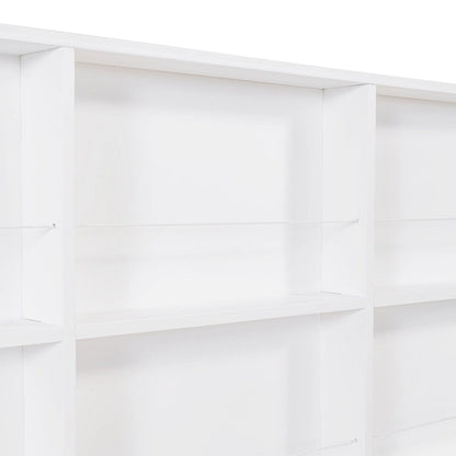 White Full Pine Kids House Platform Bed with Trundle, Shelf, and Roof