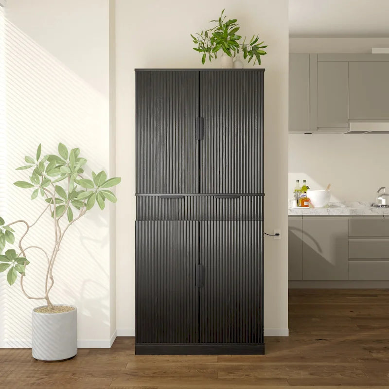 72H Kitchen Pantry Cabinet with 3 Keyboard Drawers,Freestanding Cabinet with 6 Door Shelves Adjustable,Cupboard Storage Cabinet