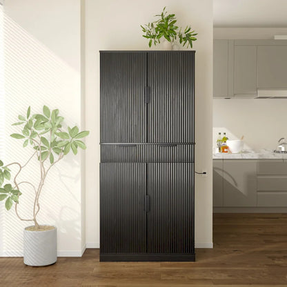 72H Kitchen Pantry Cabinet with 3 Keyboard Drawers,Freestanding Cabinet with 6 Door Shelves Adjustable,Cupboard Storage Cabinet