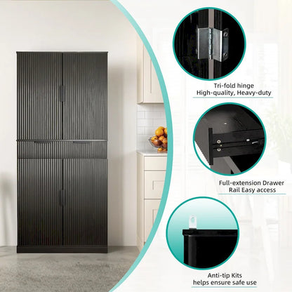 72H Kitchen Pantry Cabinet with 3 Keyboard Drawers,Freestanding Cabinet with 6 Door Shelves Adjustable,Cupboard Storage Cabinet