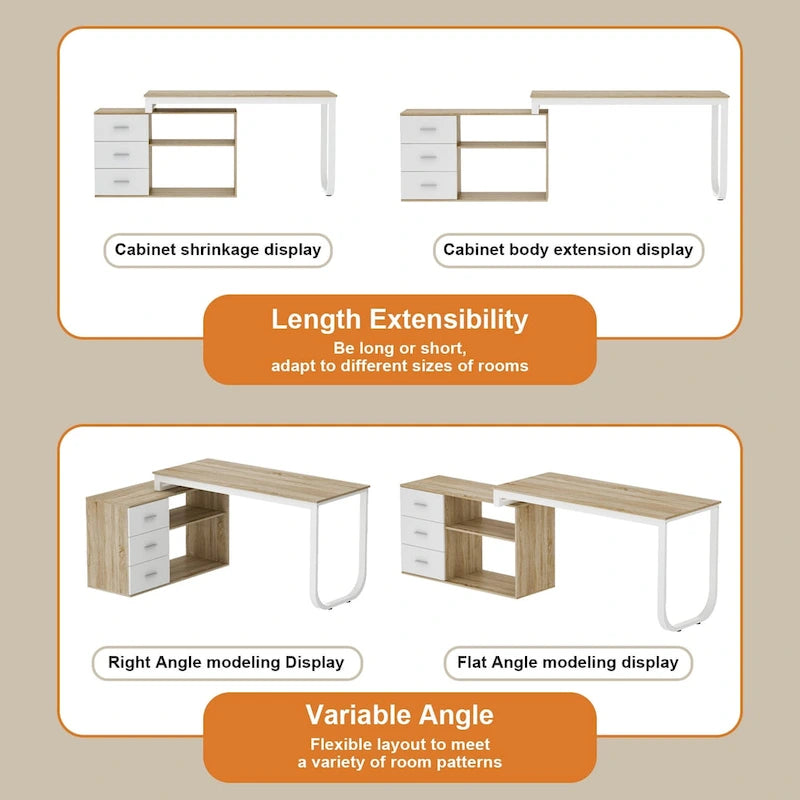 55 L Shaped Desk Writing Computer Desk Storage Workstation 5 Colors