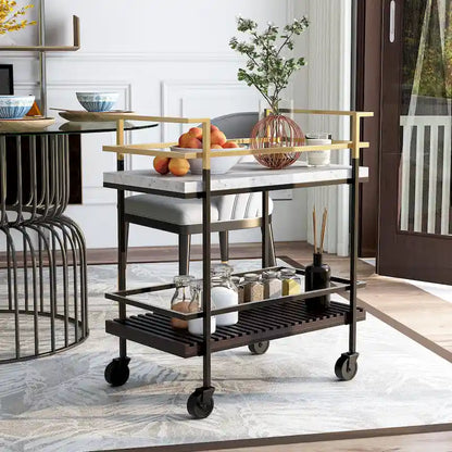 Bouvet Modern White Faux Marble and Slatted 2-Shelf Serving Cart by Furniture of America