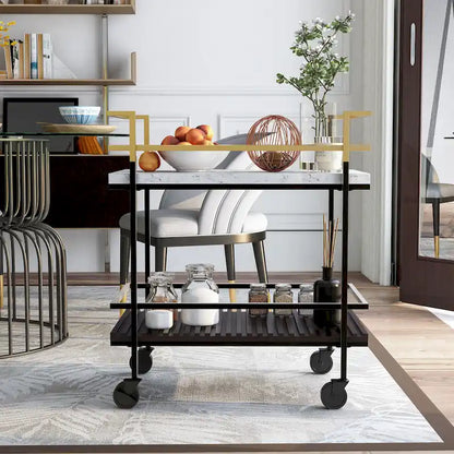 Bouvet Modern White Faux Marble and Slatted 2-Shelf Serving Cart by Furniture of America