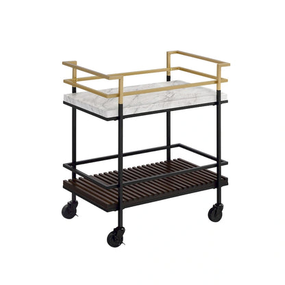 Bouvet Modern White Faux Marble and Slatted 2-Shelf Serving Cart by Furniture of America