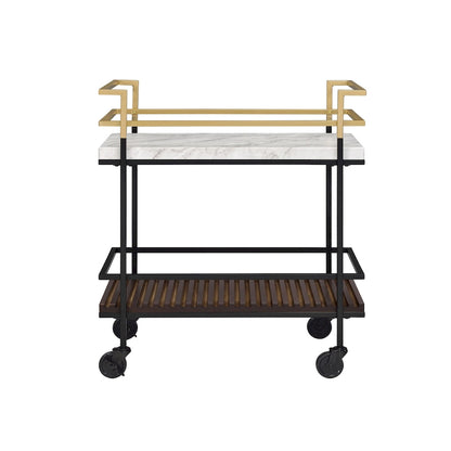 Bouvet Modern White Faux Marble and Slatted 2-Shelf Serving Cart by Furniture of America