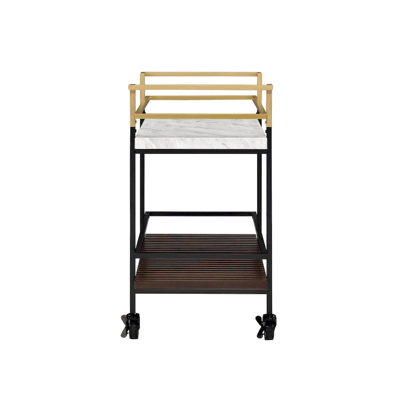 Bouvet Modern White Faux Marble and Slatted 2-Shelf Serving Cart by Furniture of America