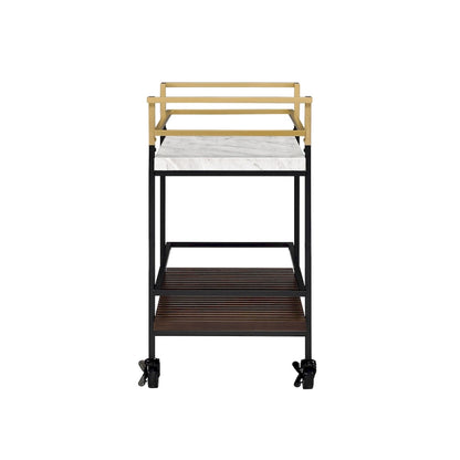 Bouvet Modern White Faux Marble and Slatted 2-Shelf Serving Cart by Furniture of America