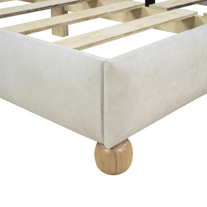 Queen Size Tufted Beige Upholstered Platform Bed