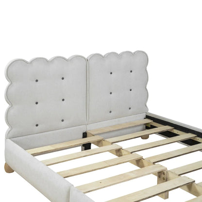 Queen Size Tufted Beige Upholstered Platform Bed
