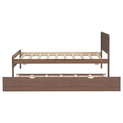 Twin Size Walnut Finish Wood Platform Trundle Bed