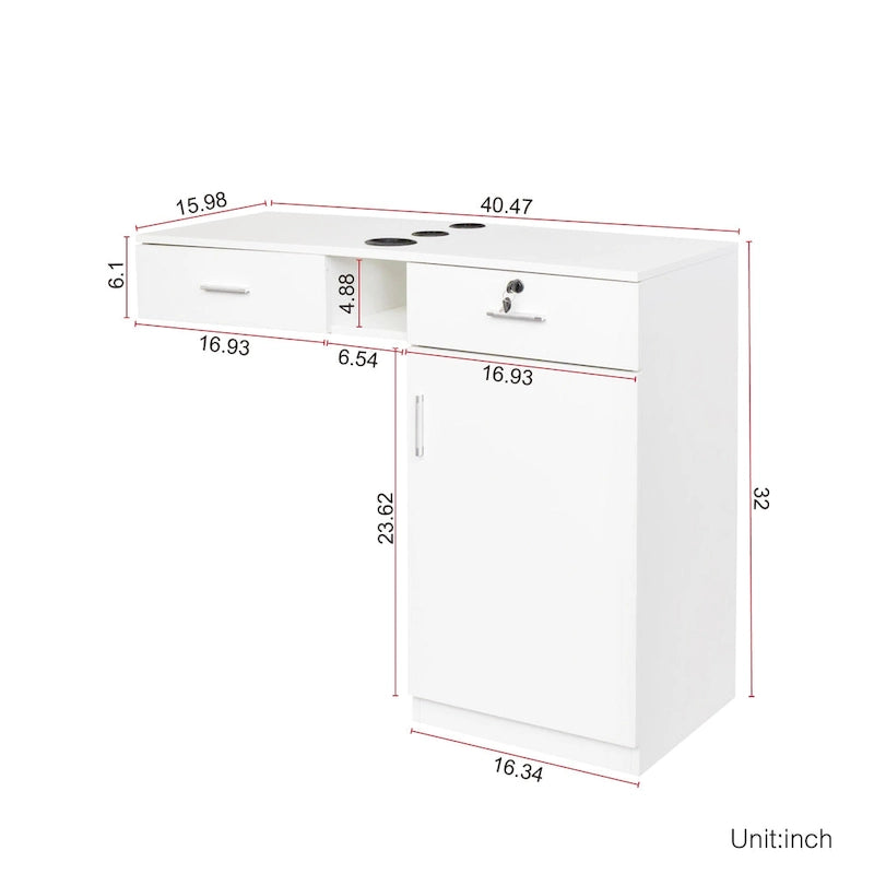 Wood Wall Mount Hair Stylist Salon Station Storage Cabinet Lockable - 15.98 x 40.47 x 32.01