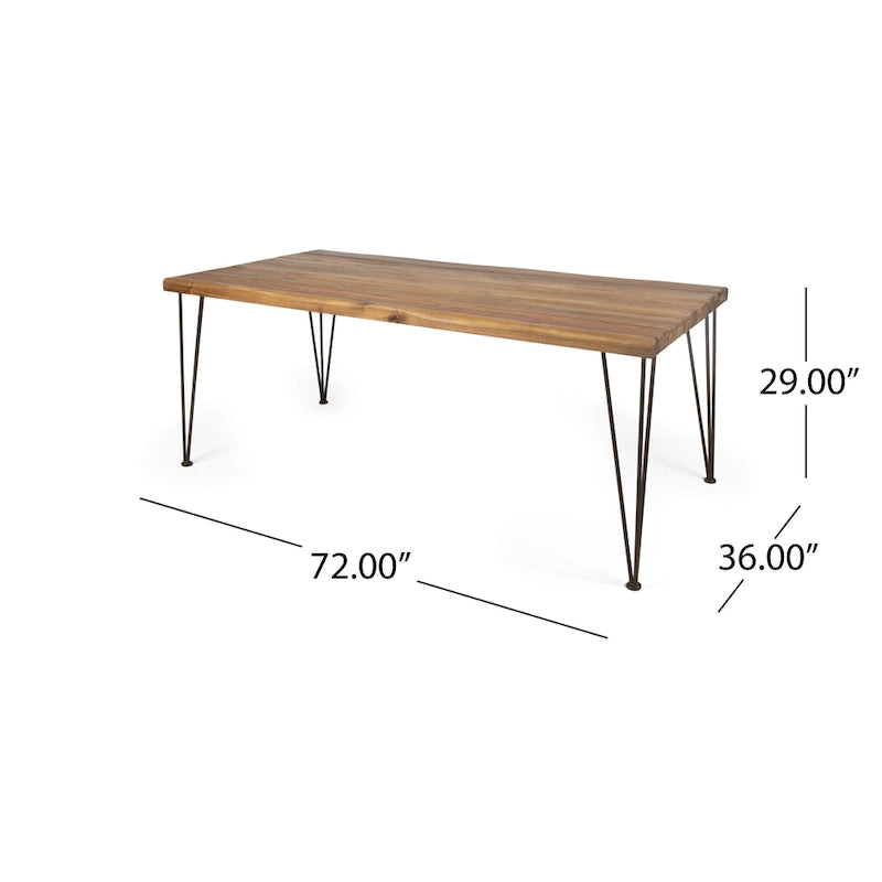 Christopher Knight Home Zion Acacia Wood 72-Inch Dining Table - teak finish + rustic metal