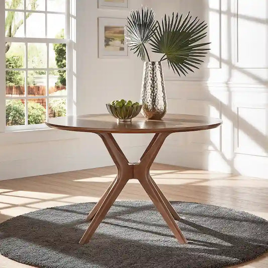Sylvestria Mid-Century Walnut Finish Round Dining Table