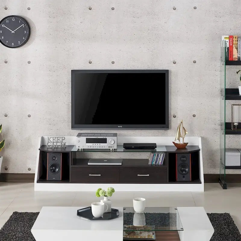 Kax Contemporary White 70-inch Glass Multi-functional Storage TV Console by Furniture of America