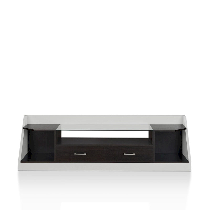 Kax Contemporary White 70-inch Glass Multi-functional Storage TV Console by Furniture of America