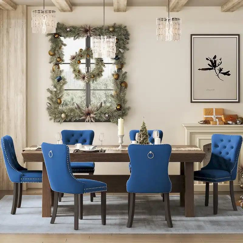 Upholstered Tufted Velvet Dining Chair with Solid Wood Legs Set of 6