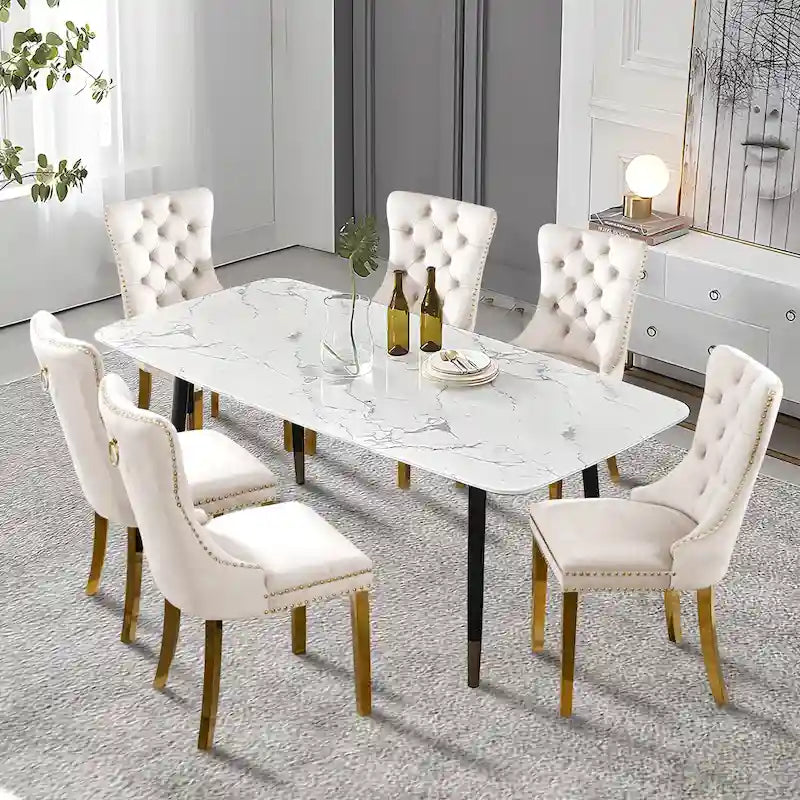 Upholstered Tufted Velvet Dining Chair with Solid Wood Legs Set of 6