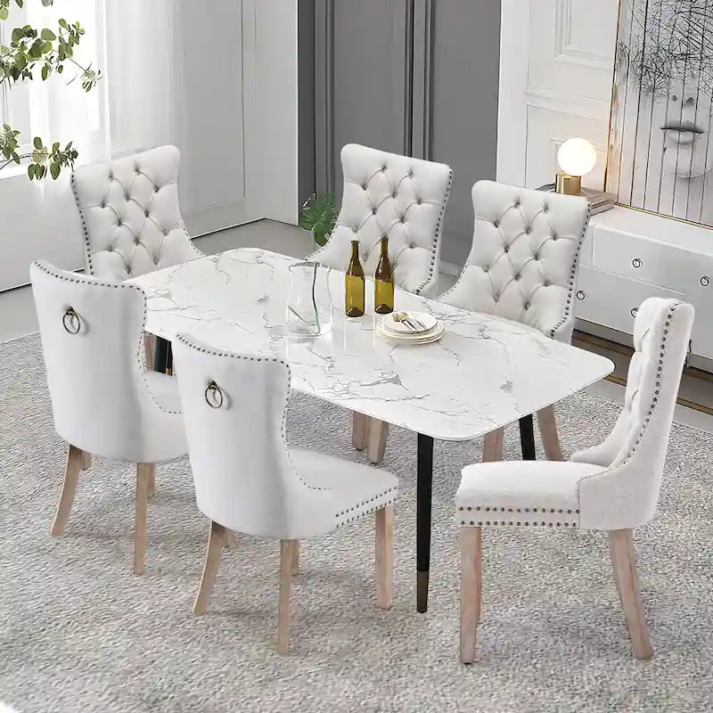 Upholstered Tufted Velvet Dining Chair with Solid Wood Legs Set of 6